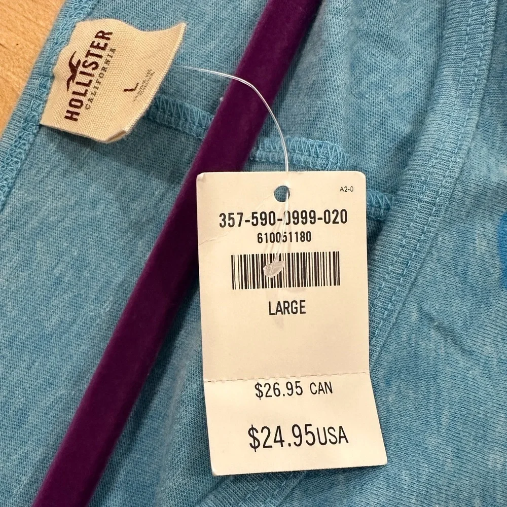 New! Hollister Aqua Blue Sequin & Glitter Floral Print Short Sleeve Tee *Flaw* L - Picture 6 of 10